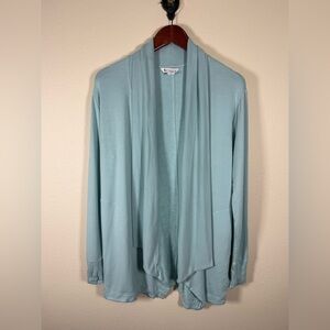 Athleta Pranayama Wrap Cardigan Thumbholes Pockets Mint Blue Green Open Front S